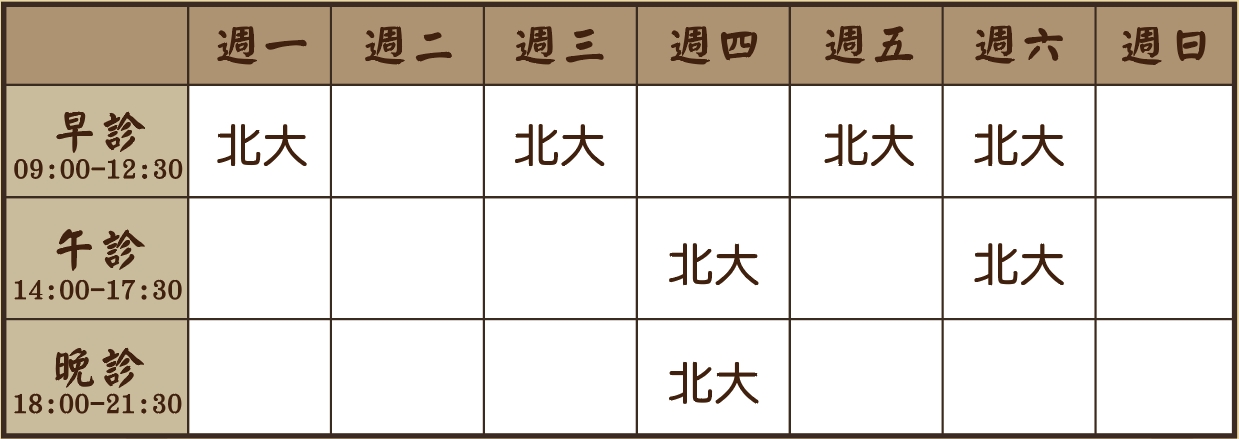 畢宇蕎醫師個人診表