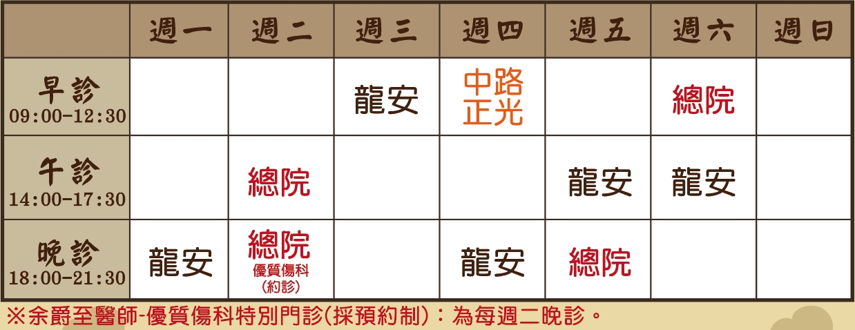 余爵至醫師個人診表